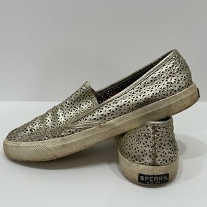 ❌sold❌ sperry Top Sider Women's Boat Loafers Shoes Size 10 Leather Metallic Gold
